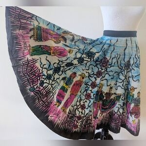 Vintage 1940s 1950s Handpainted Mexican Souvenir Circle Skirt Medium